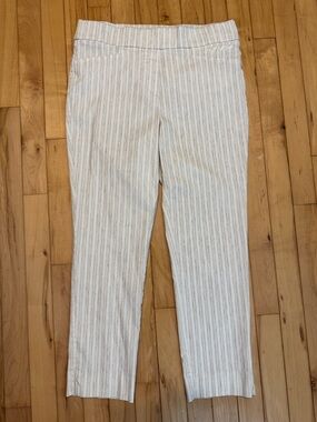 Ann Klein Cropped Off White Pinstripe Pull-On Pants Medium